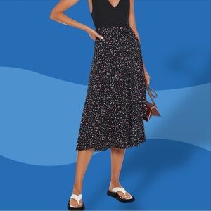 NWT Diane Von Furstenberg Lesley A-Line Tie Detail Skirt in Confetti Dots Black